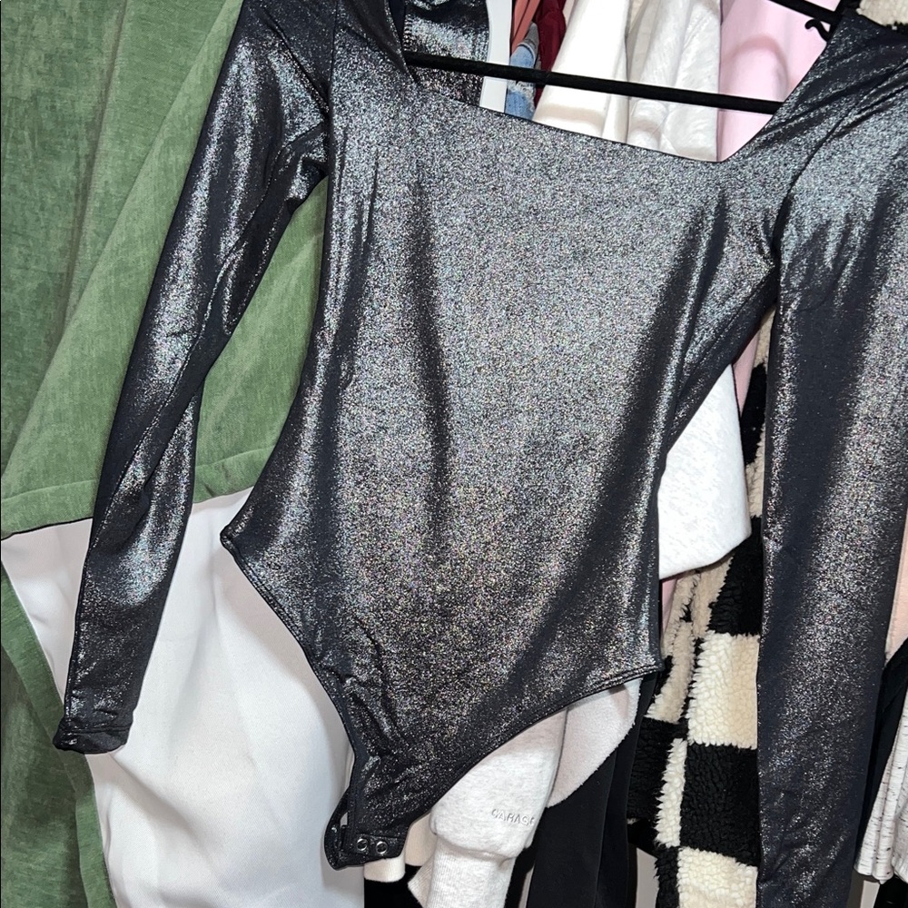 NWOT Second Skin Bodysuit Metallic Black Bodysuit
